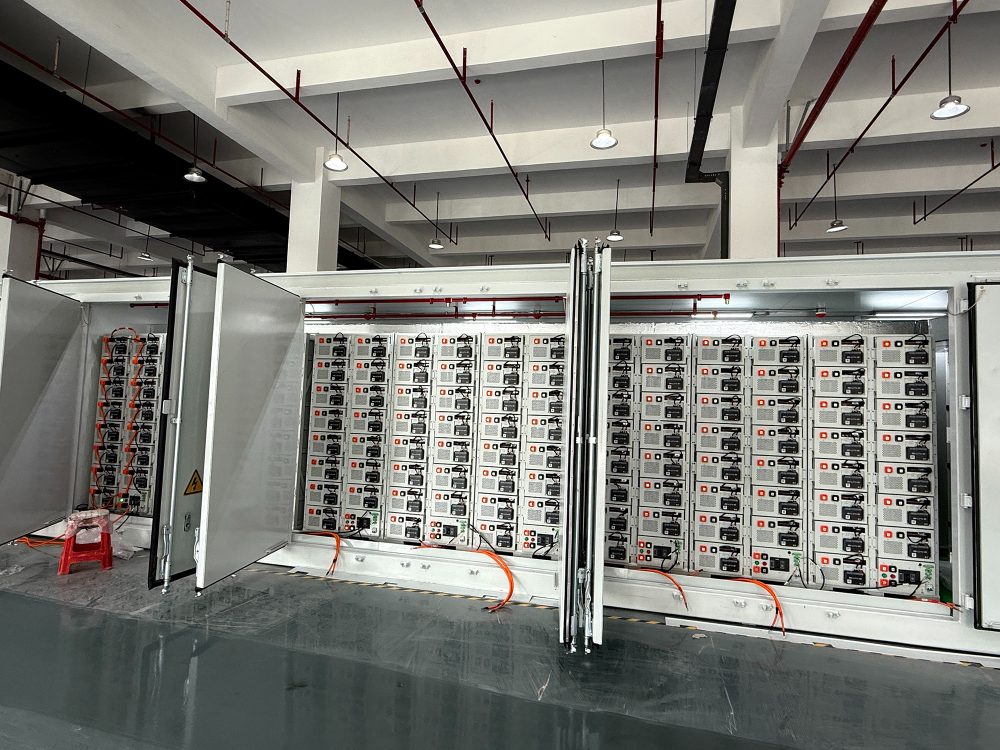 Open containerized battery modules inside a Sunway energy storage system for commercial and industrial solar-plus-storage projects
